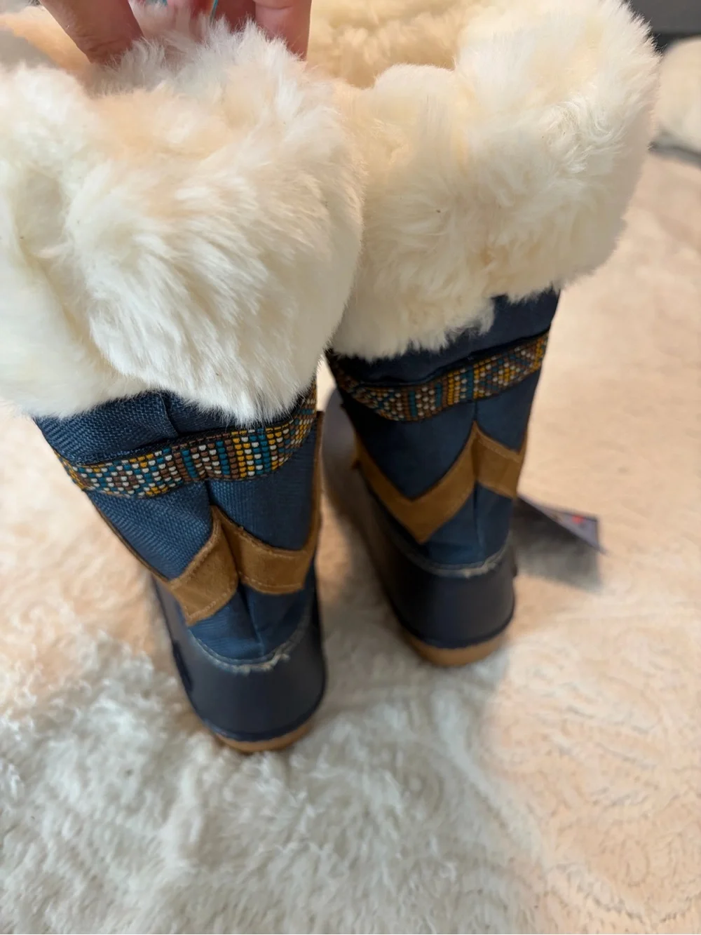 NWT Baffin Fleetek Winter Snow Boots with Faux Fur Made in Canada Navy Tan Sz 6